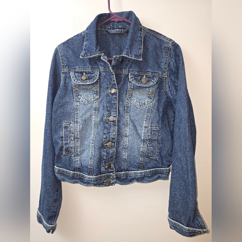 Madrid Distressed Denim Jeans jacket with piping size L